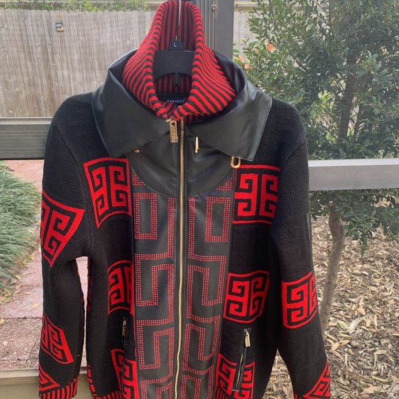 Barbas Los Angeles Red/Black/Rhinestone Warm Coat - Picture 9 of 10